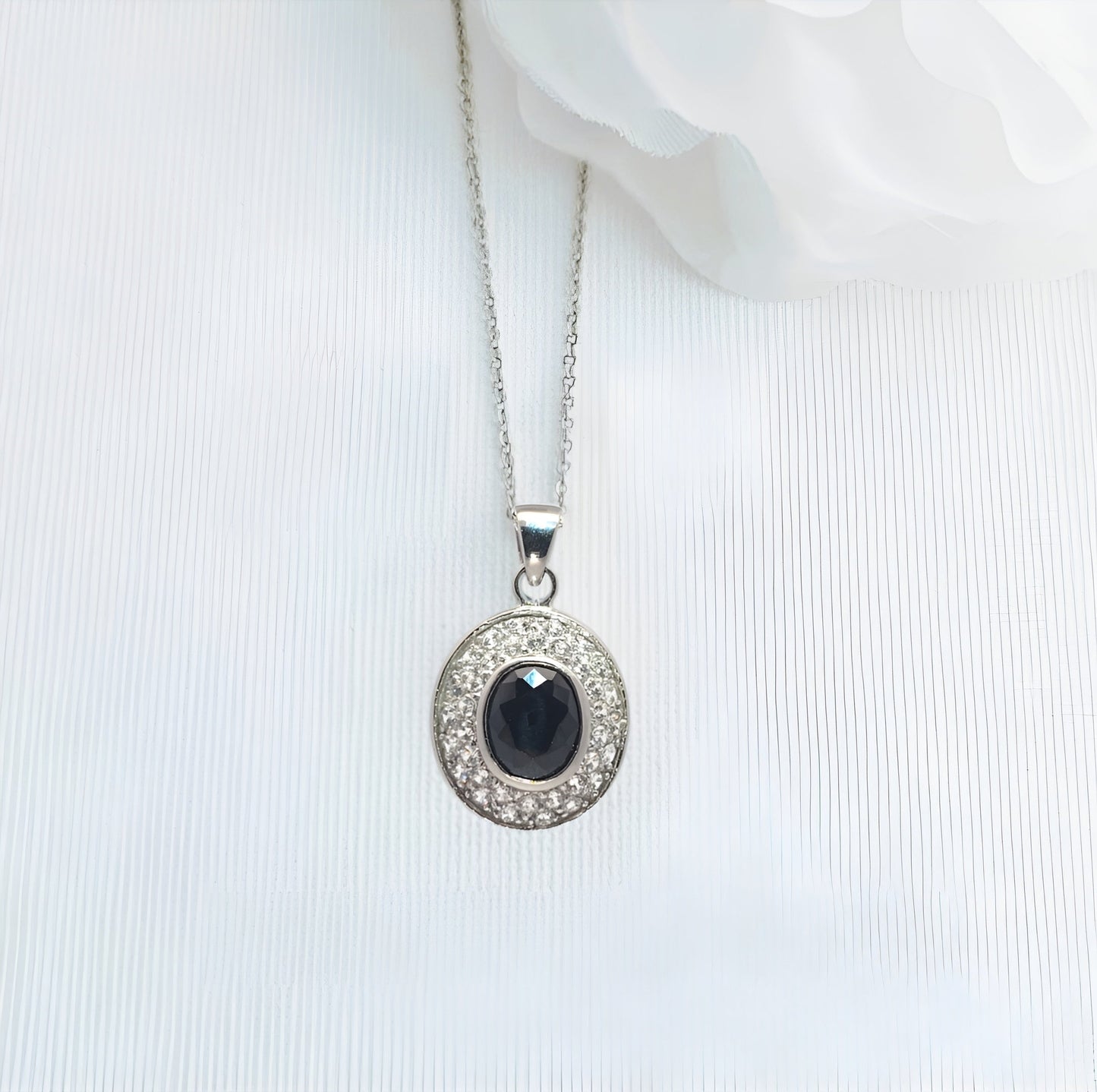 Silver black cubic zirconia pendant