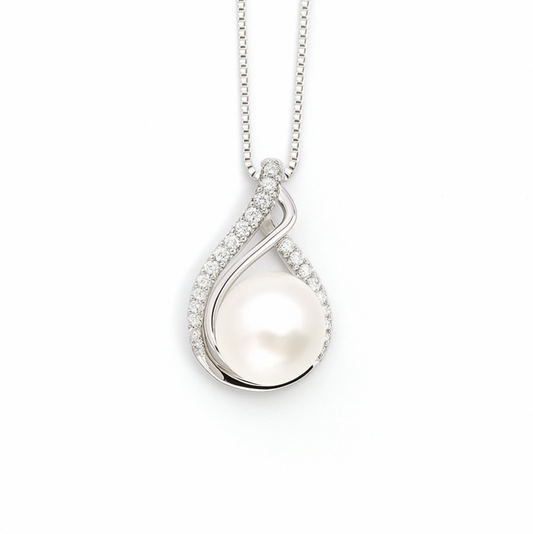 Silver cubic ziconia/pearl pendant