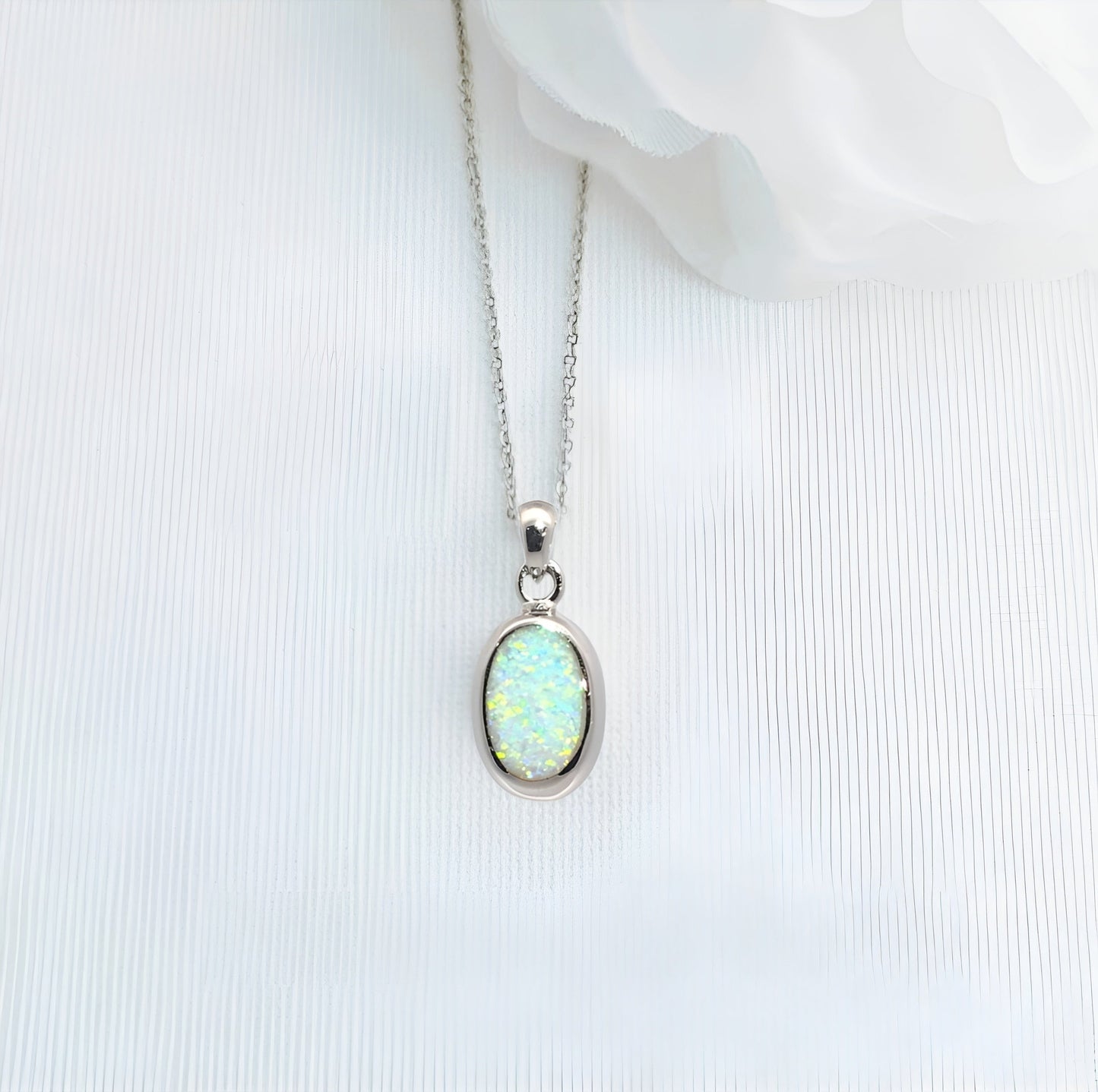 Silver white opal pendant
