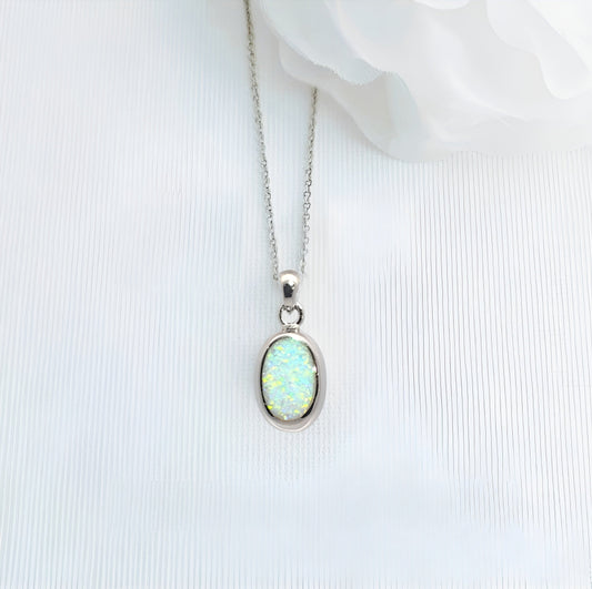 Silver white opal pendant