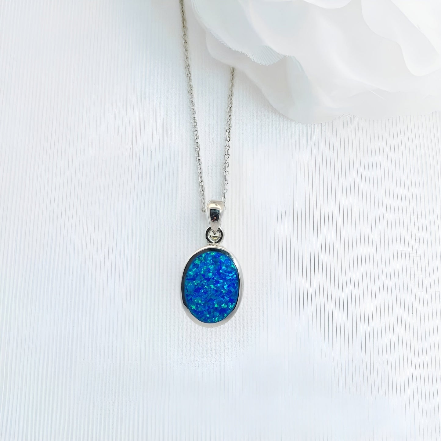 silver blue opal pendant