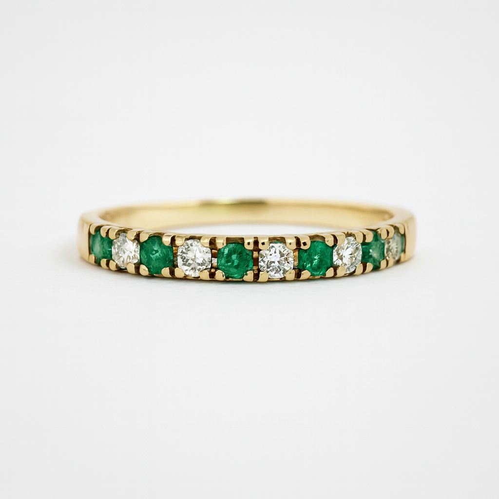 9ct yellow gold emerald & diamond eternity ring