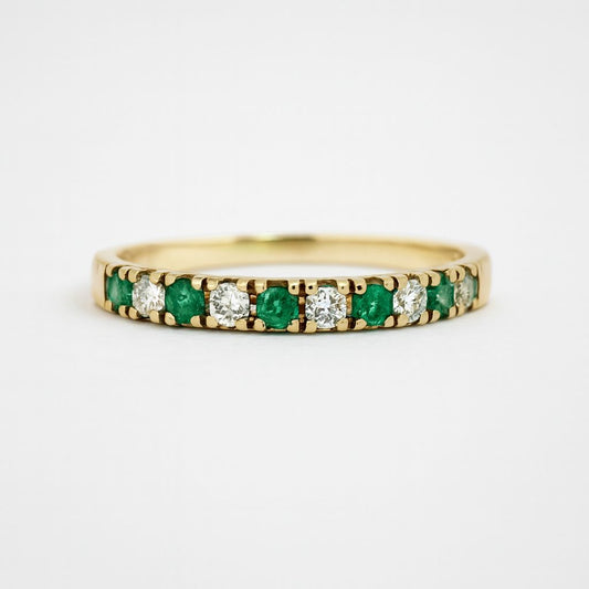 9ct yellow gold emerald & diamond eternity ring