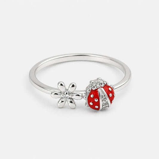 SILVER LADYBIRD & FLOWER RING