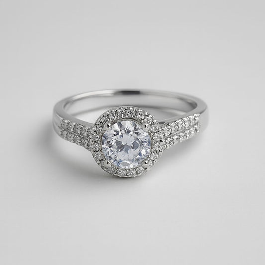 Silver cubic zirconia engagement ring