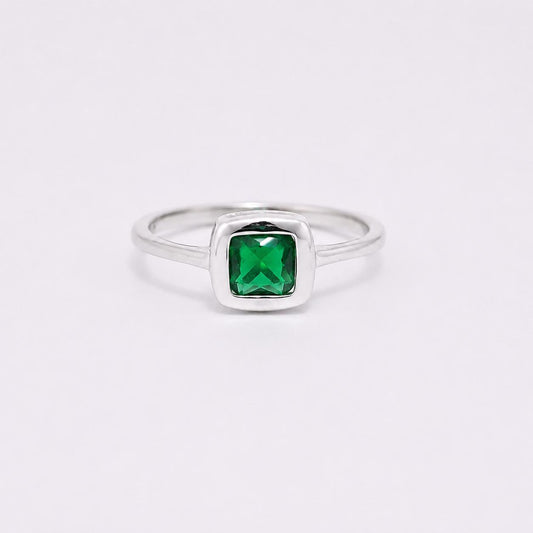 SILVER GREEN CZ RING