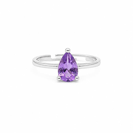 SILVER PEAR SHAPED AMETHYST RING