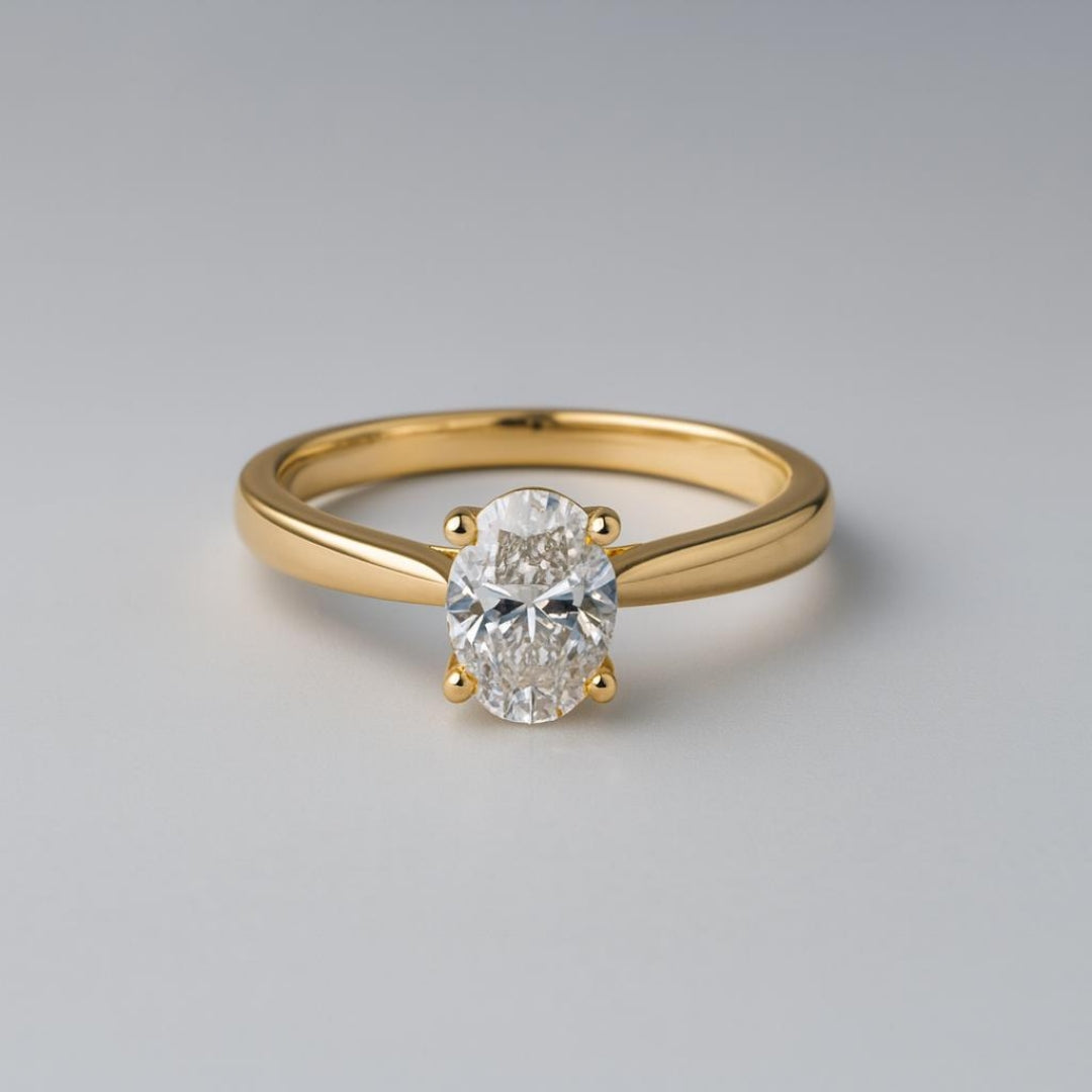 9ct yellow gold lab grown oval diamond solitaire ring