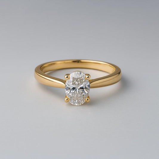 9ct yellow gold lab grown oval diamond solitaire ring