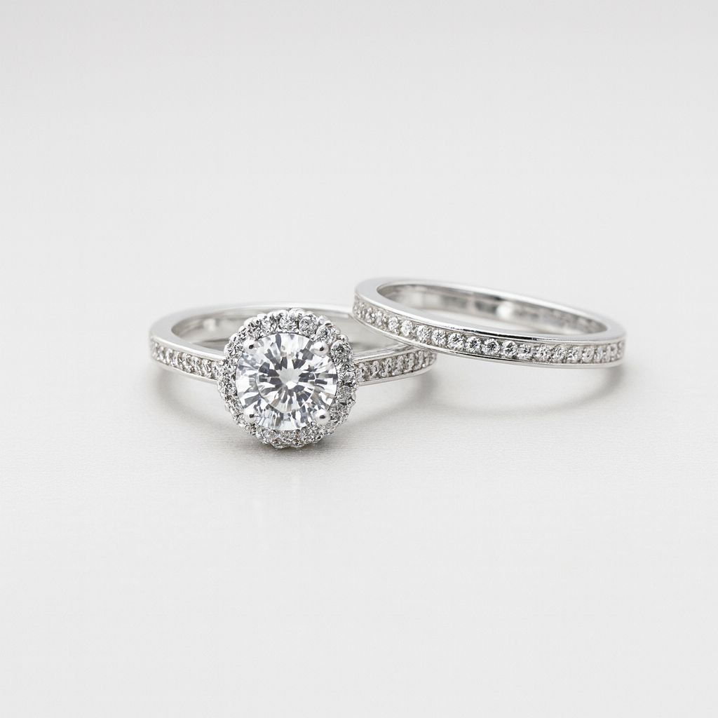 Silver cubic zirconia wedding set