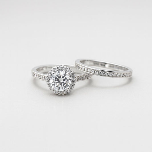 Silver cubic zirconia wedding set