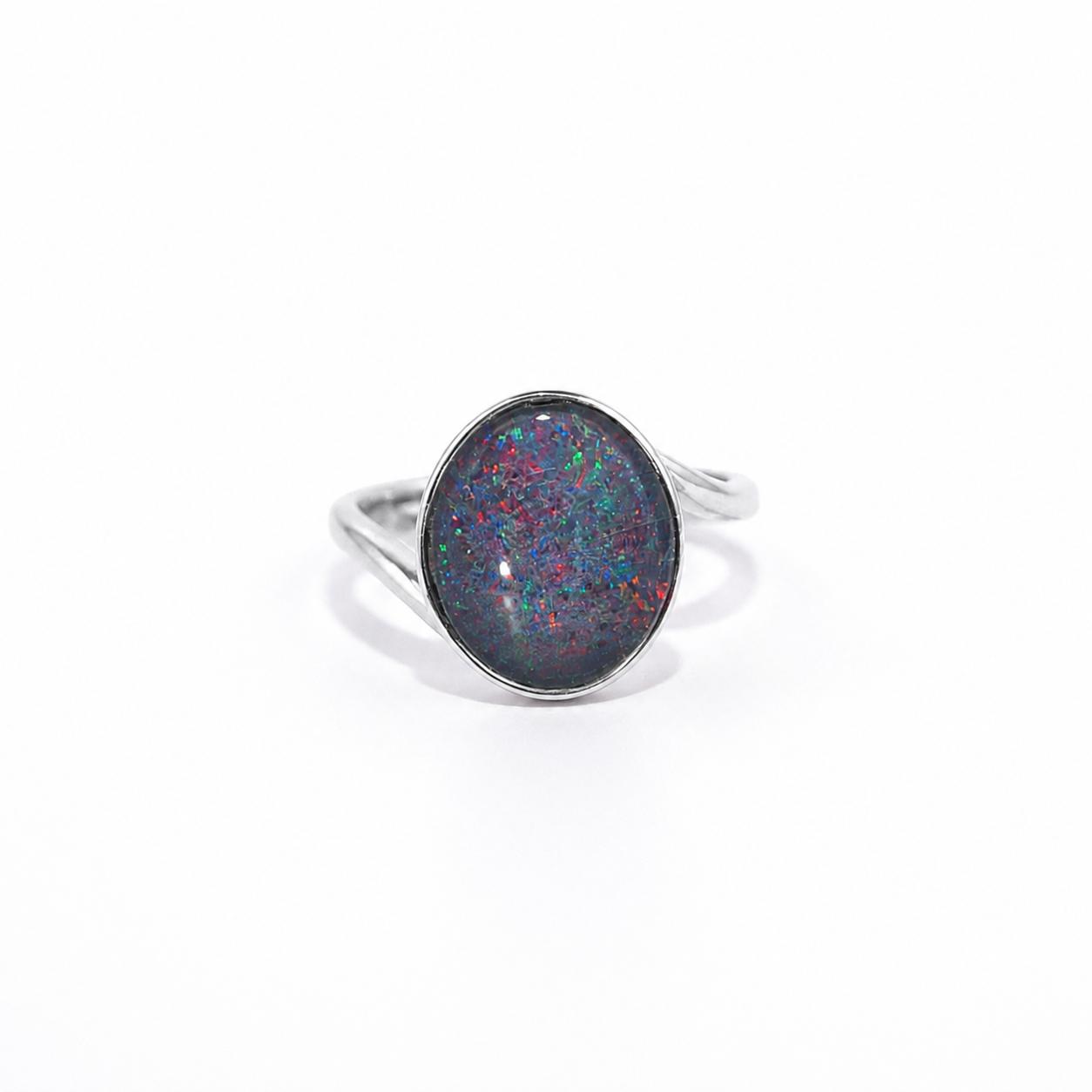 SILVER OVAL OPAL RING