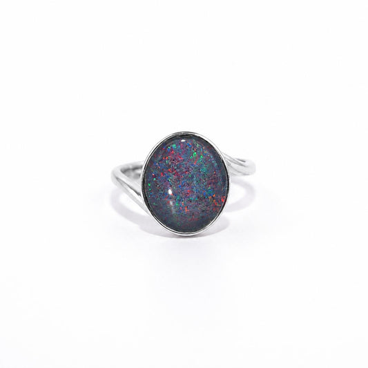 SILVER OVAL OPAL RING